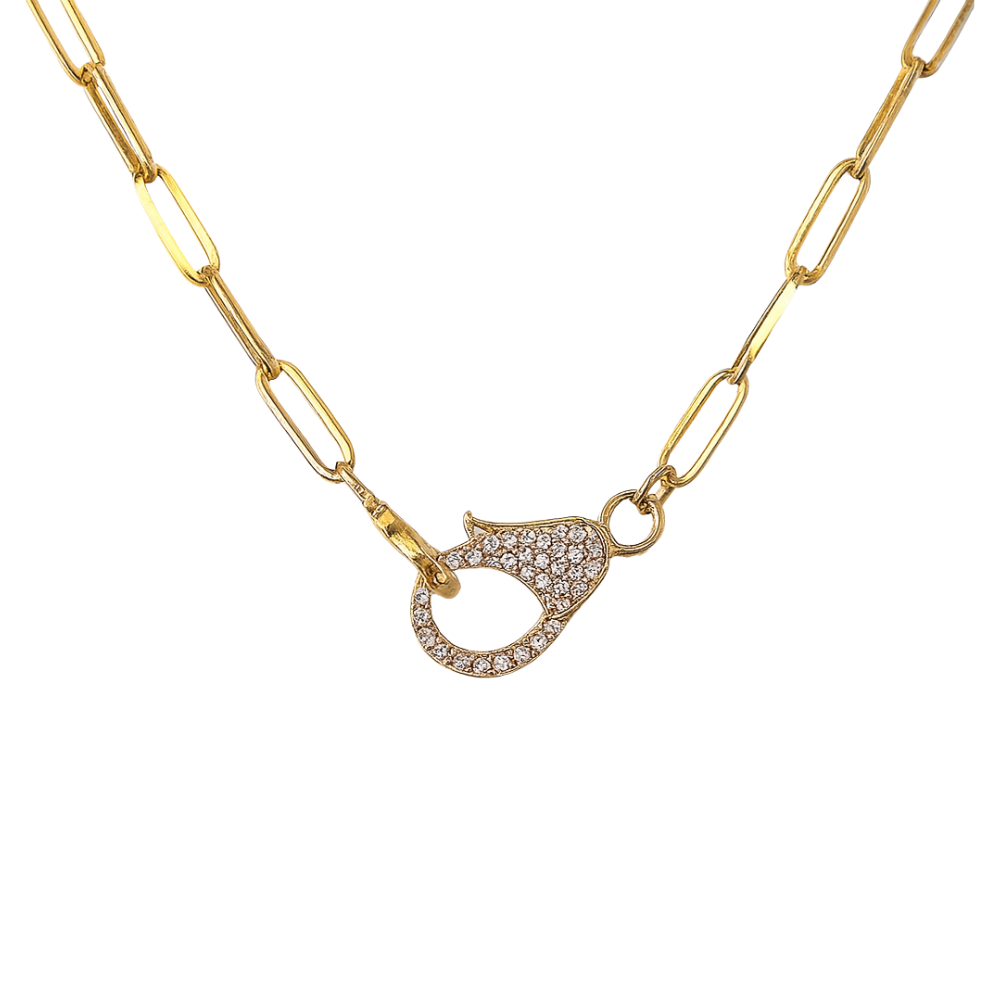 Paperclip Necklace with Diamond Clasp