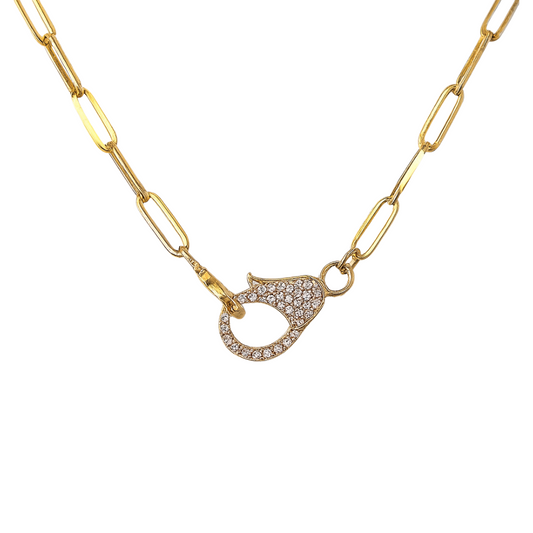 Paperclip Necklace with Diamond Clasp
