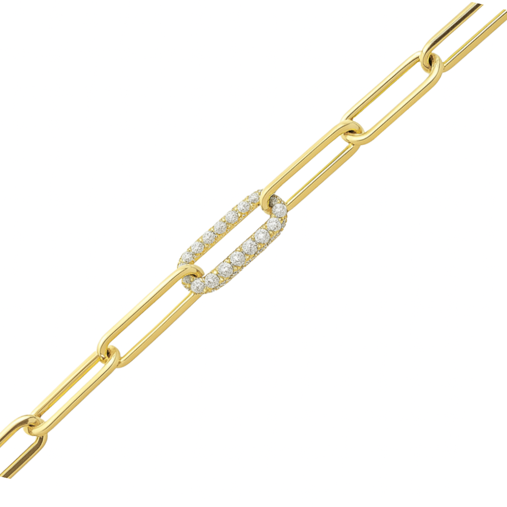 Paperclip Bracelet with Diamond Link