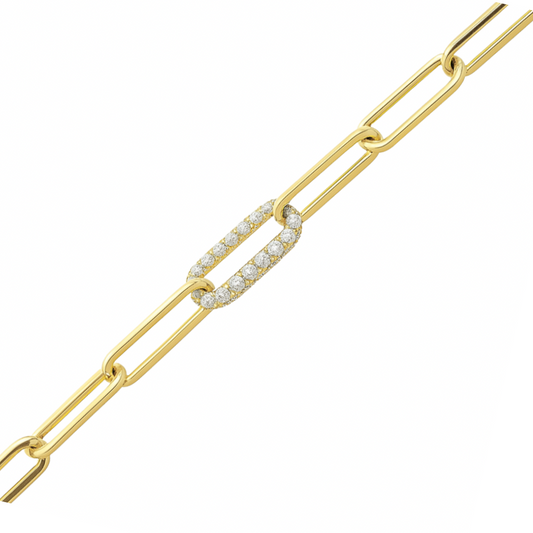 Paperclip Bracelet with Diamond Link