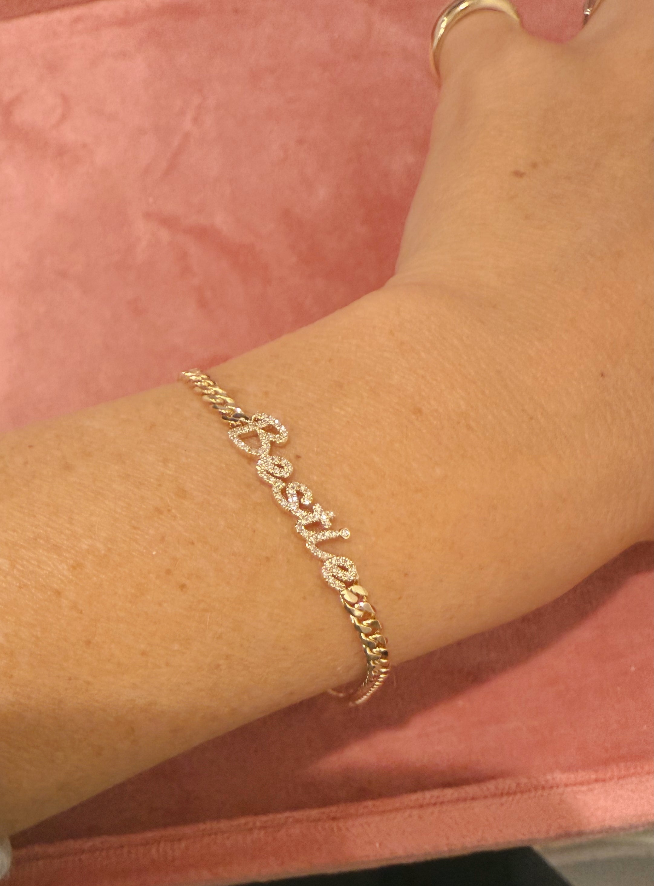 Script Diamond Name Cuban Link Bracelet