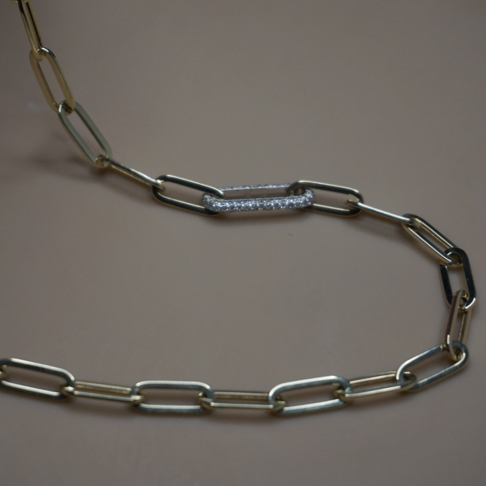 Paperclip Necklace with Diamond Link