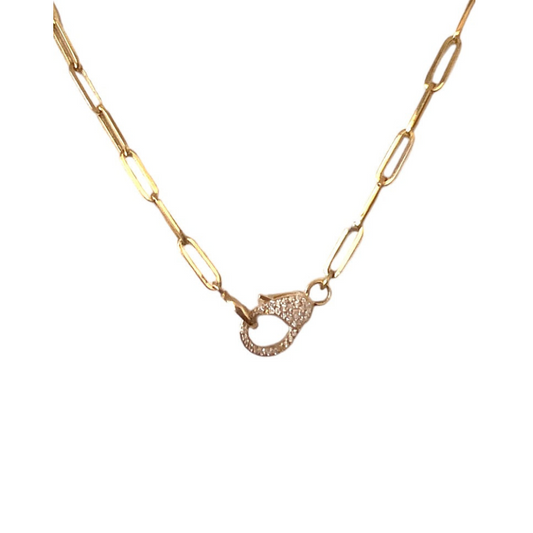 Paperclip Necklace with Diamond Clasp