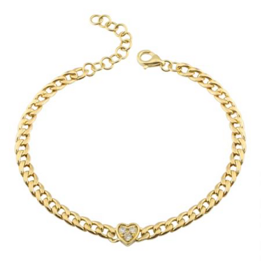 Diamond Heart Cuban Bracelet